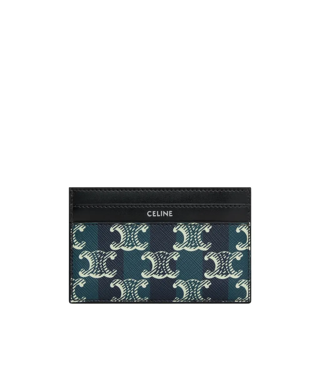 Medium Card Holder In Striped Triomphe Canvas And Calfskin