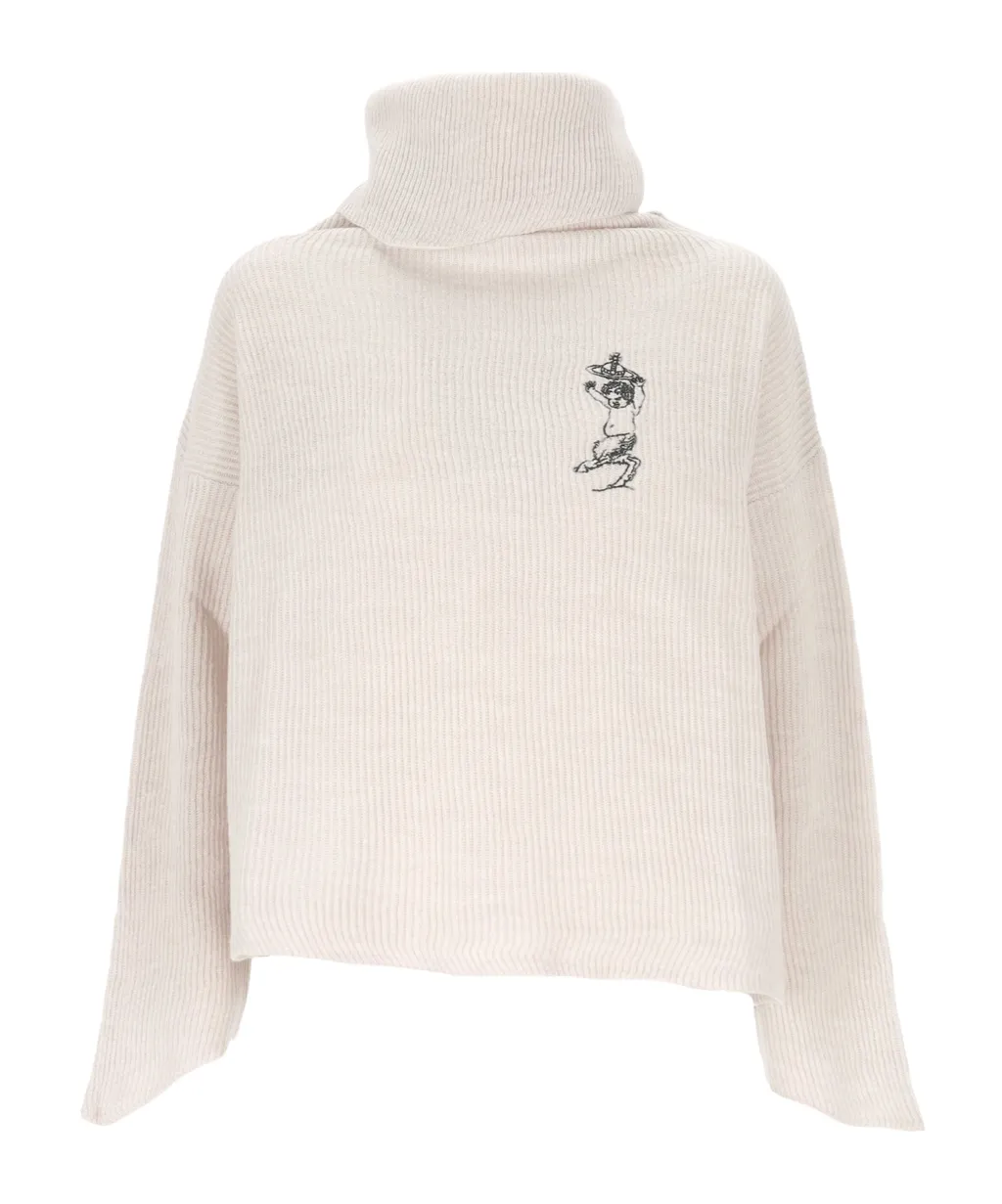 Embroidered-Detail Turtleneck Sweater