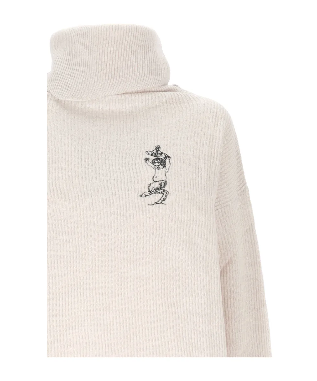 Embroidered-Detail Turtleneck Sweater