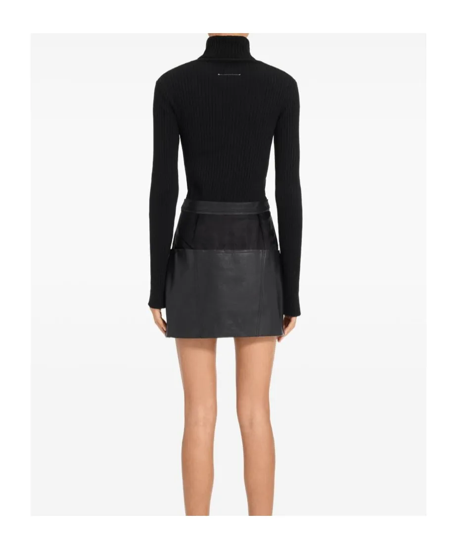 Leather Panelled Mini Straight Skirt