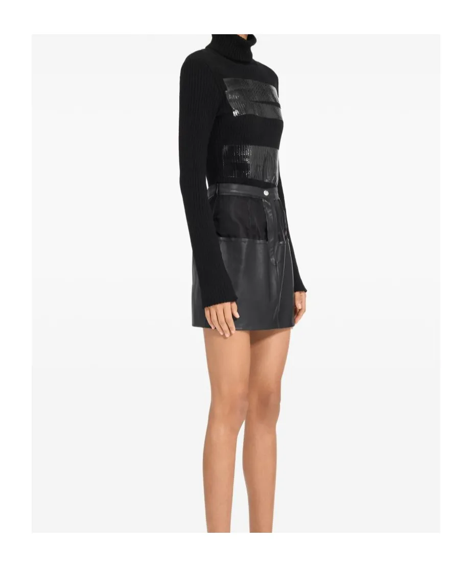 Leather Panelled Mini Straight Skirt