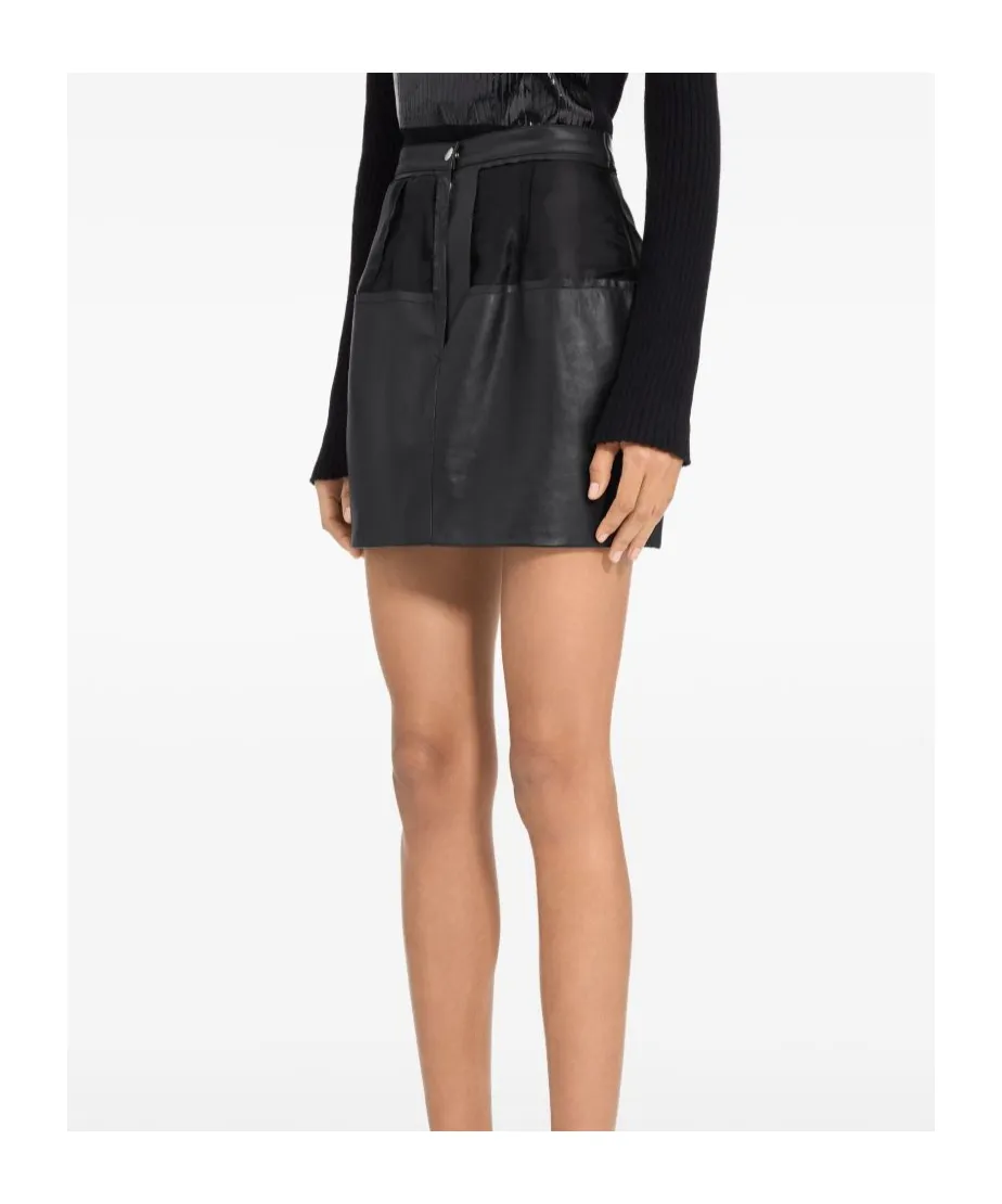 Leather Panelled Mini Straight Skirt