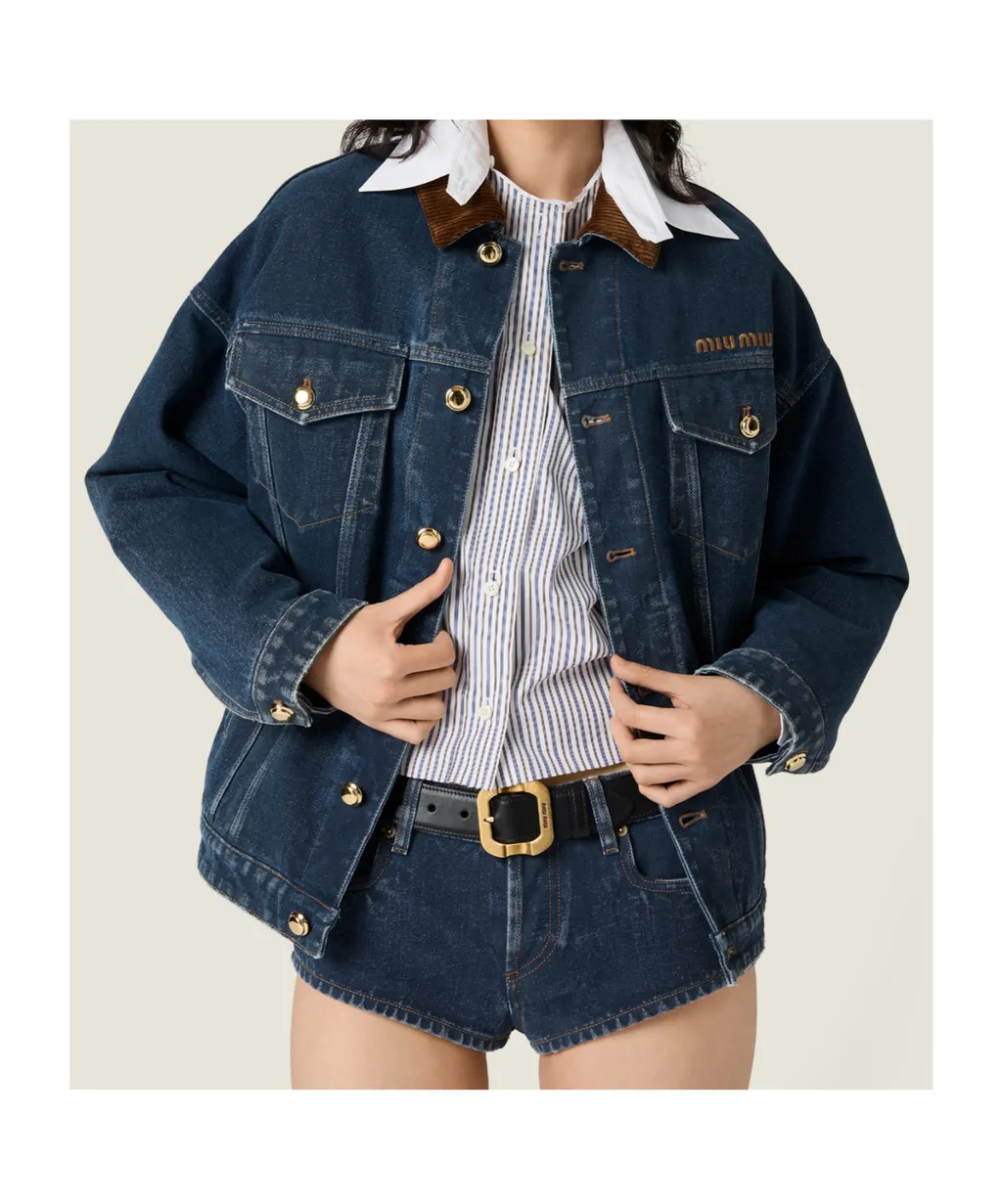 Flocked Denim And Velvet Blouson Jacket
