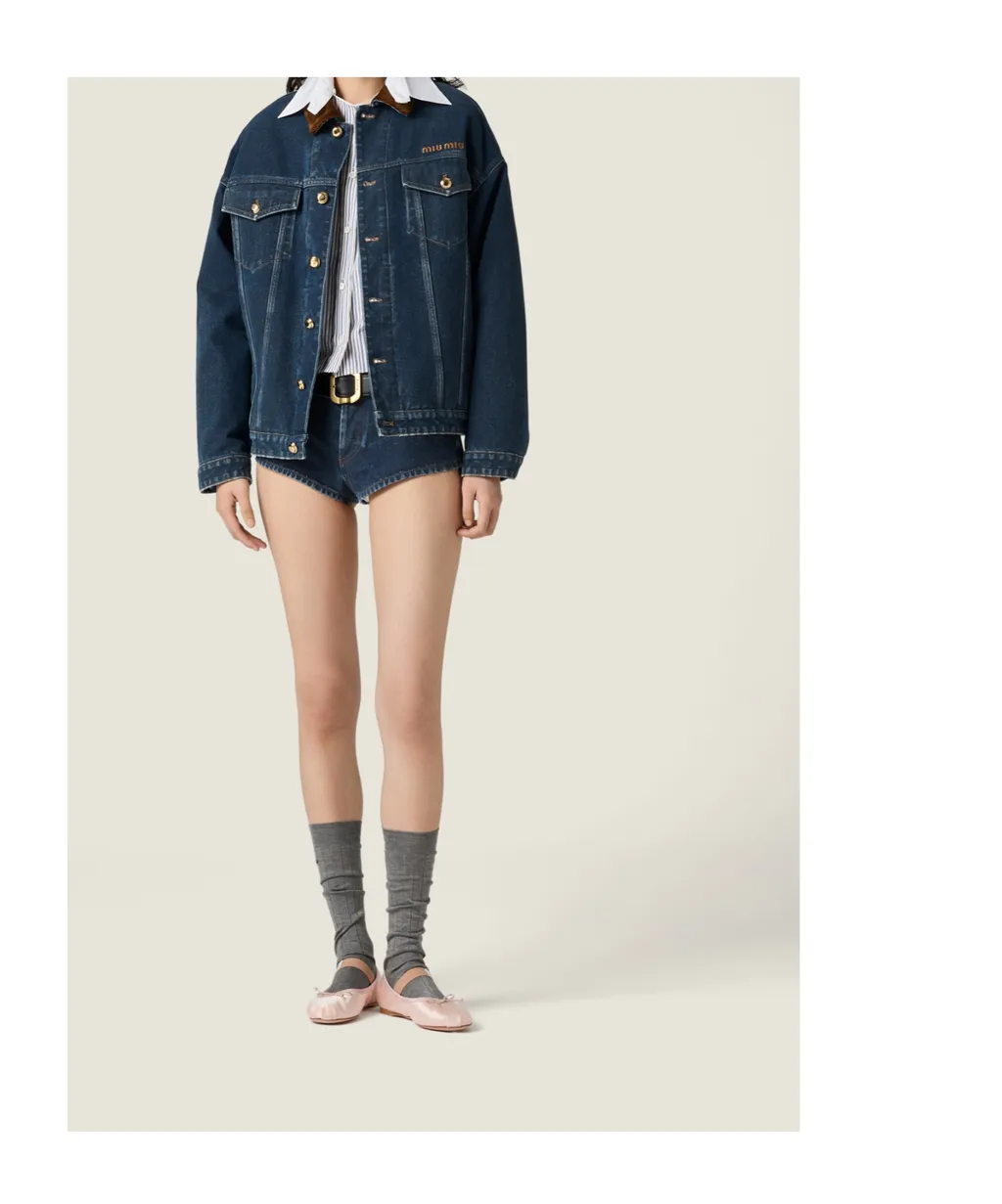 Flocked Denim And Velvet Blouson Jacket