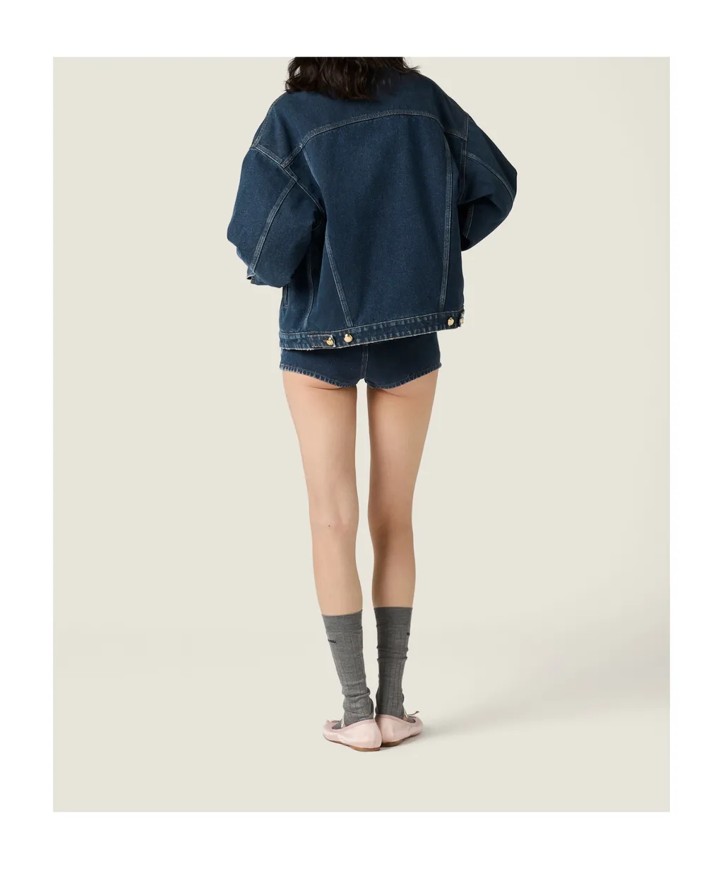 Flocked Denim And Velvet Blouson Jacket