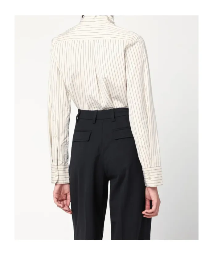 Scarf Collar Striped Shirt