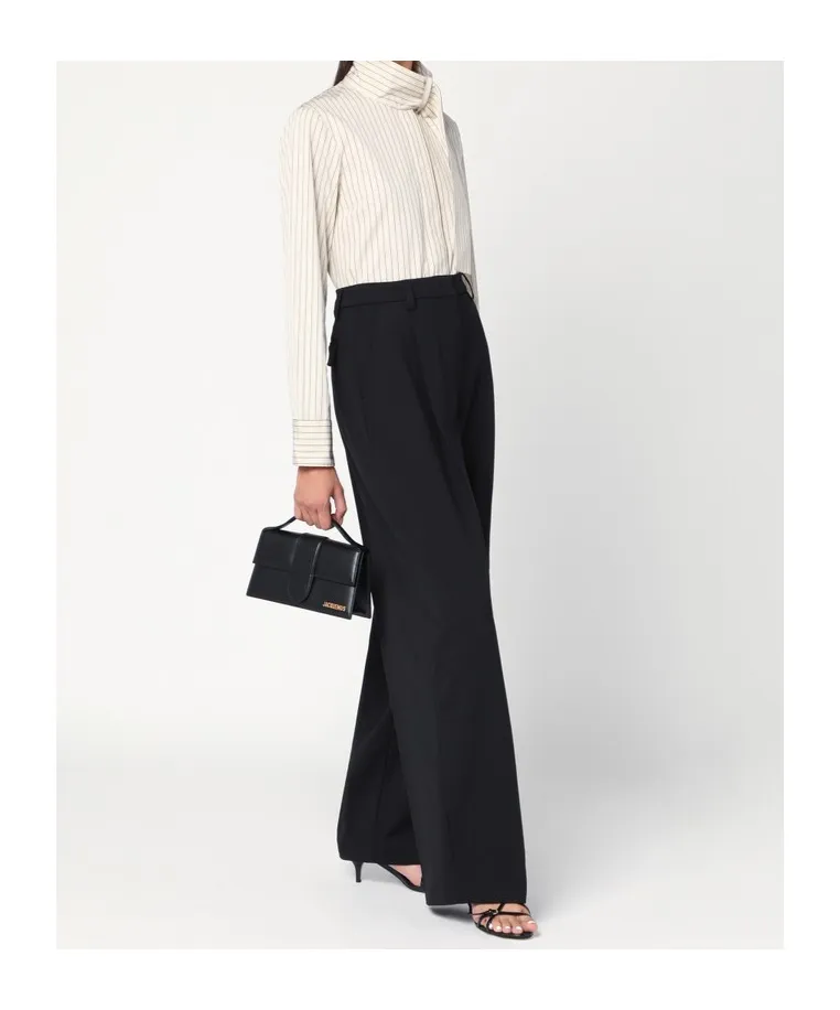Scarf Collar Striped Shirt