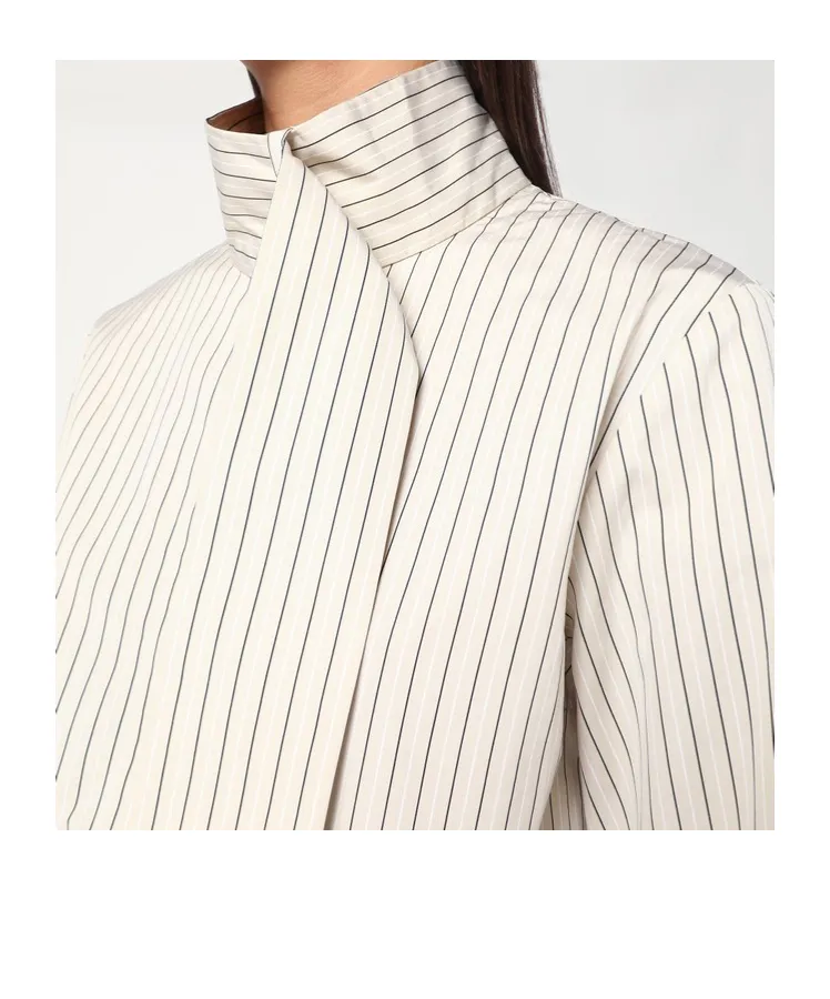 Scarf Collar Striped Shirt