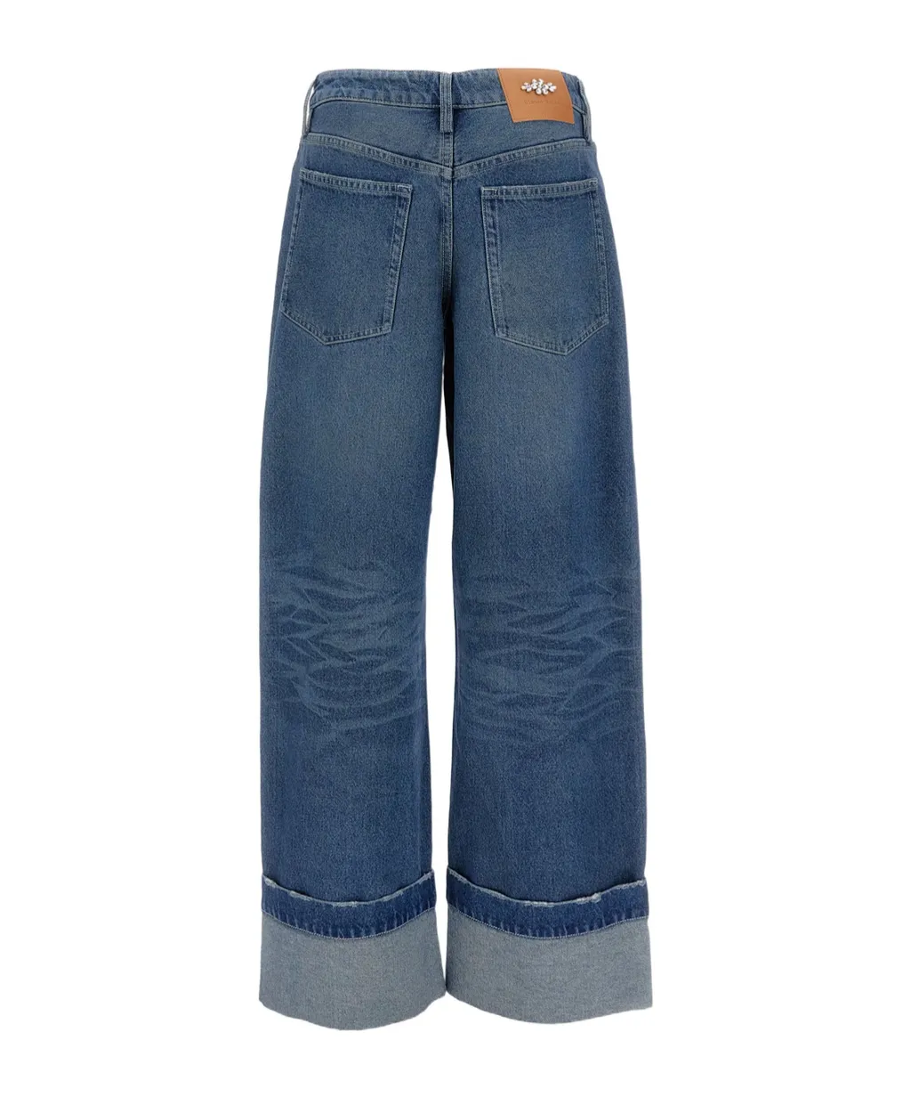 Distressed Folded-Cuff Denim Jeans