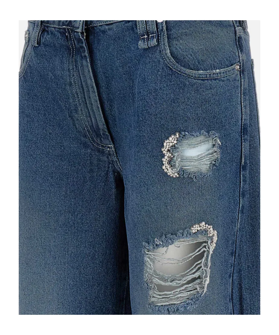Distressed Folded-Cuff Denim Jeans