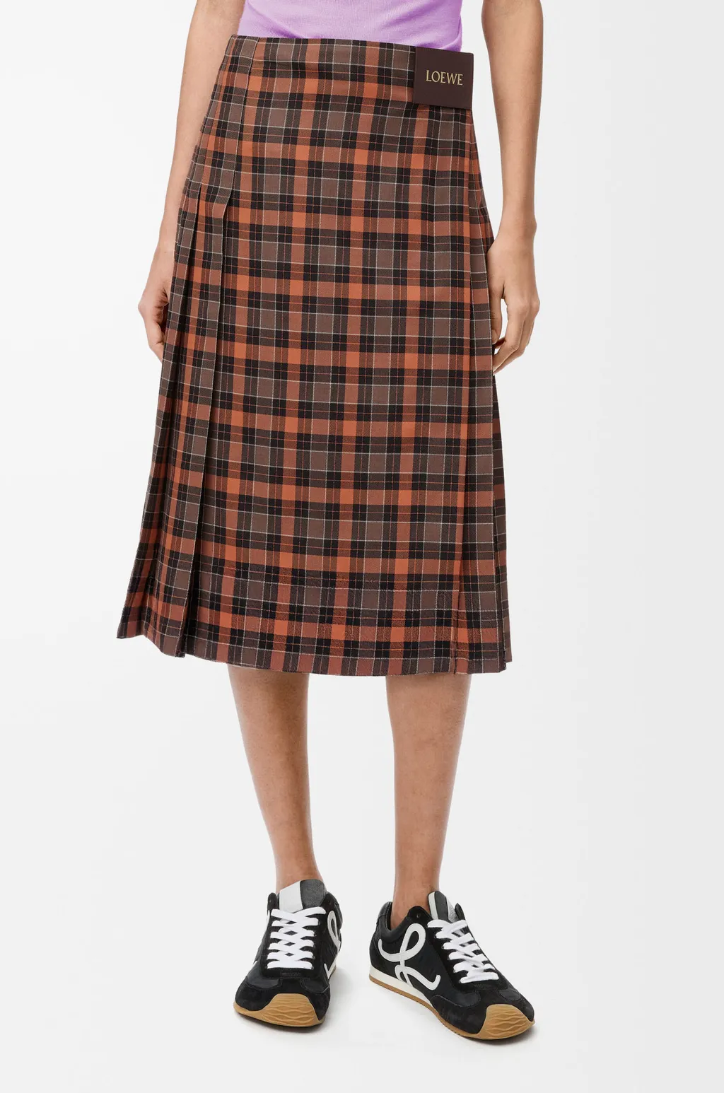 Pleated Plaid-Pattern Midi Skirt