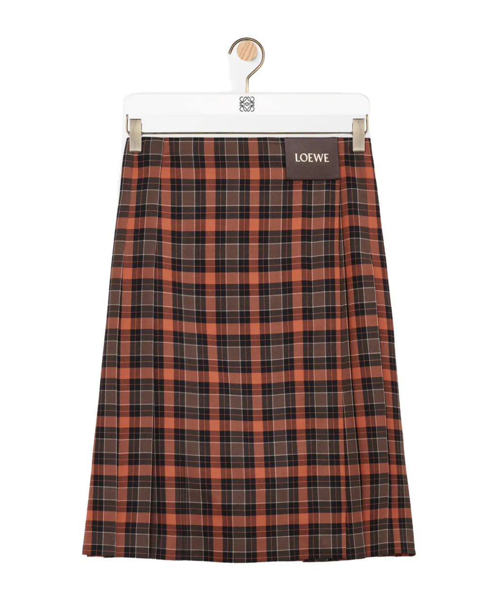 Pleated Plaid-Pattern Midi Skirt