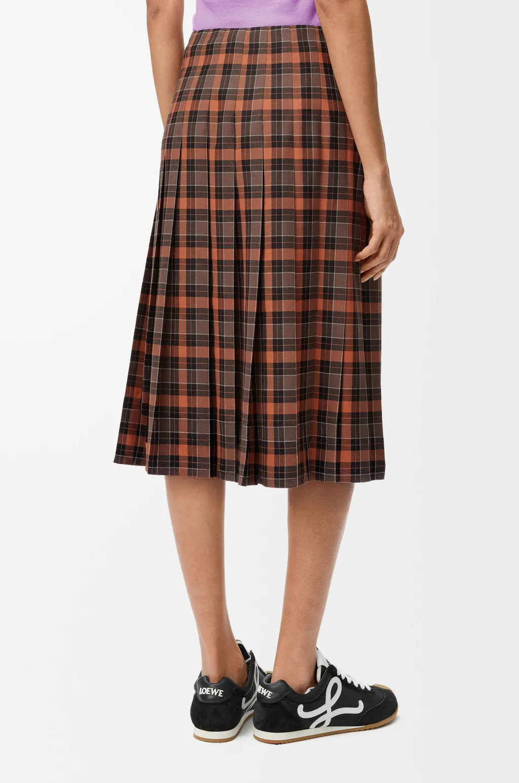 Pleated Plaid-Pattern Midi Skirt