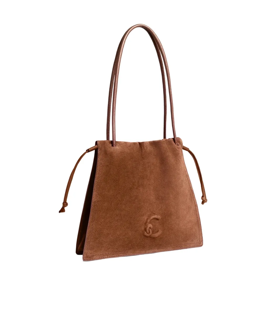 Embossed-Logo Suede Shoulder Bag