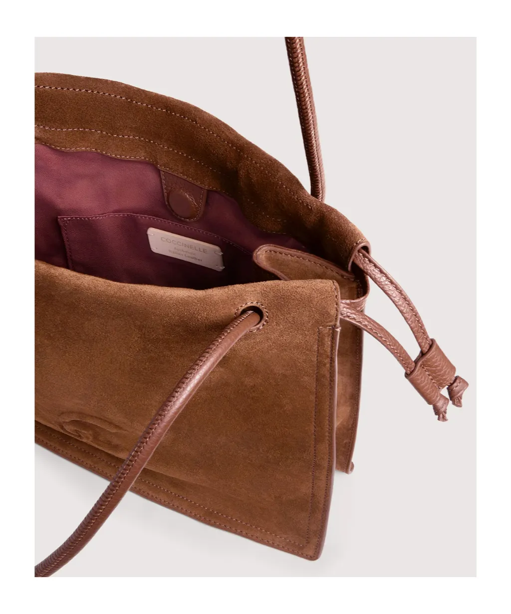 Embossed-Logo Suede Shoulder Bag