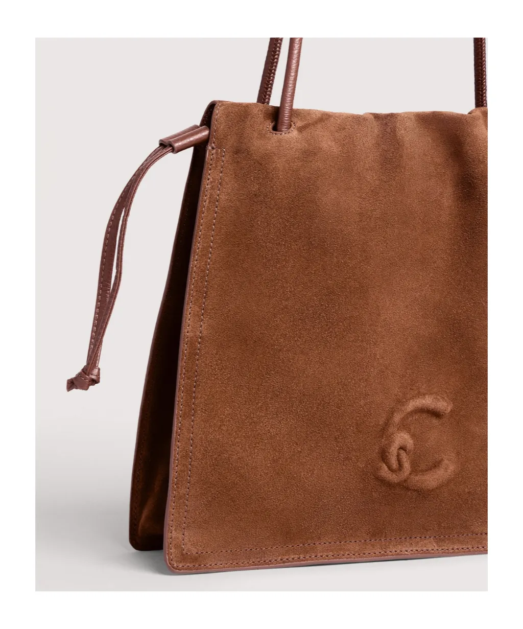 Embossed-Logo Suede Shoulder Bag