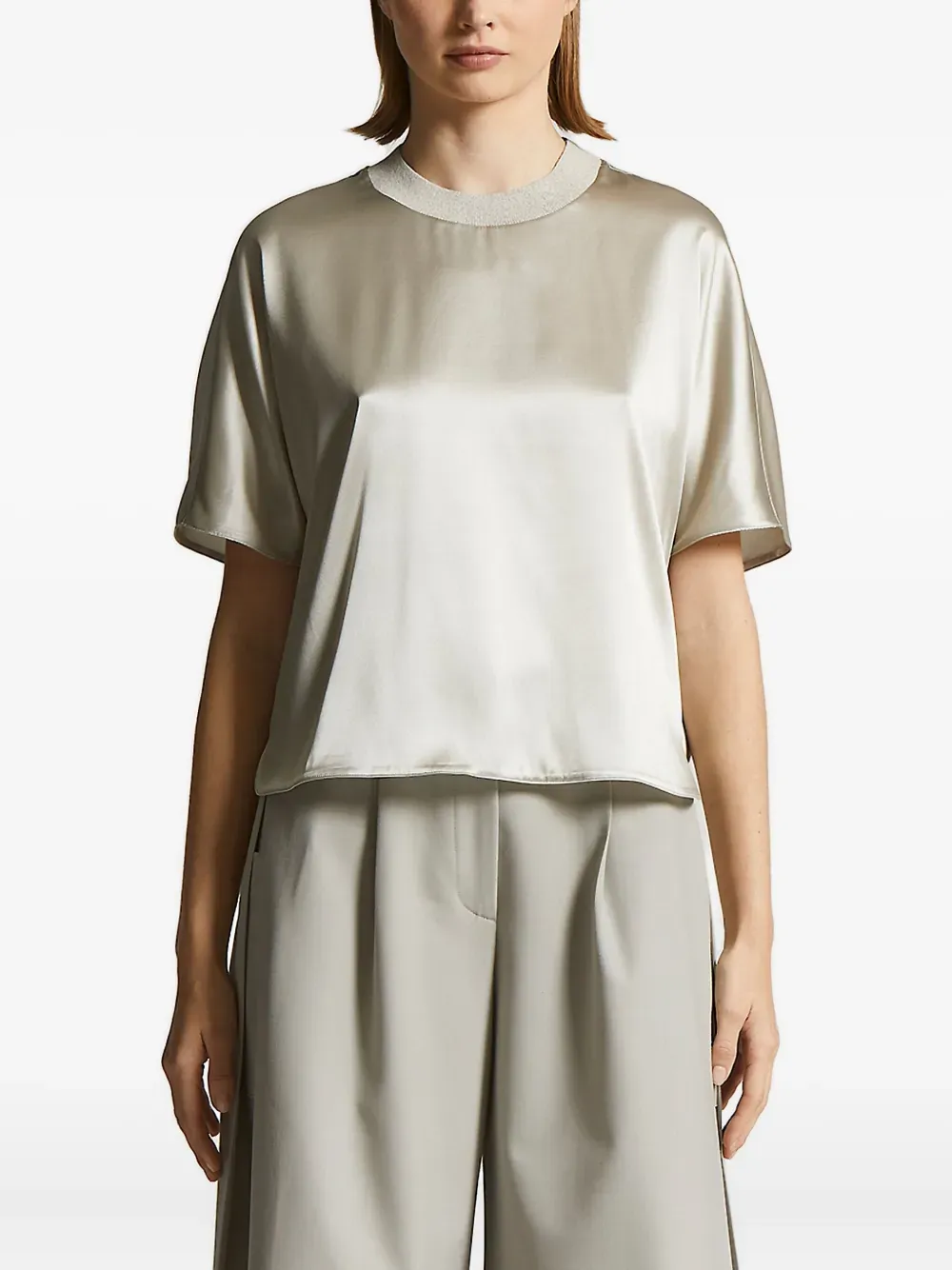 Satin-Trimmed Boxy Top