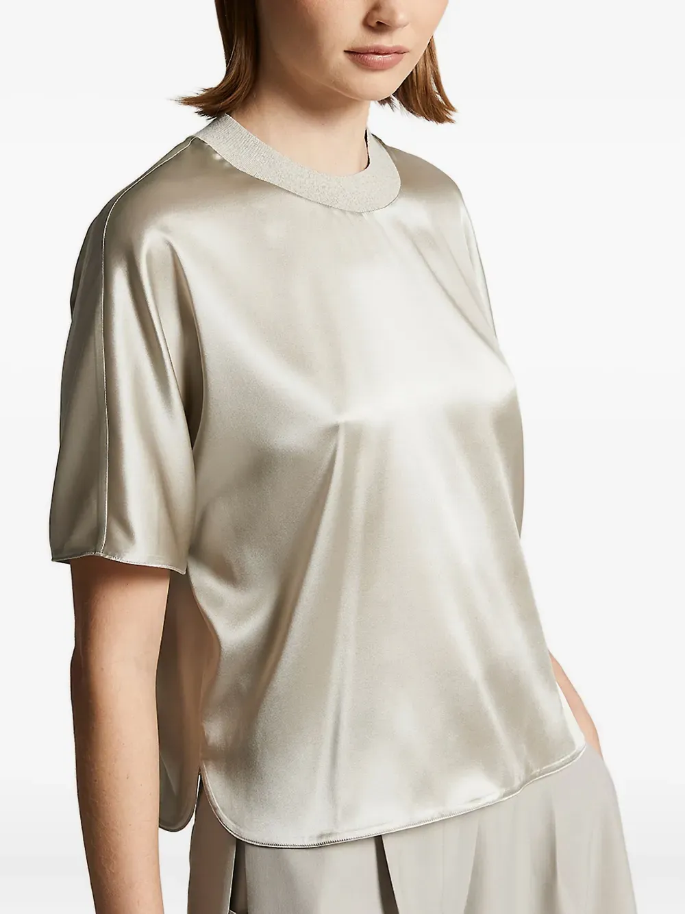 Satin-Trimmed Boxy Top