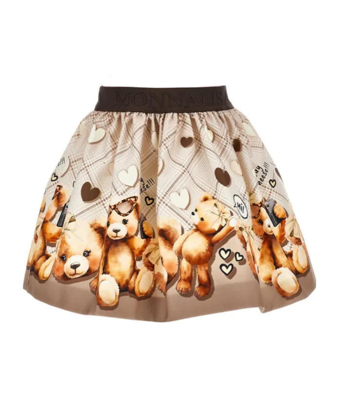 Monnalisa Teddy Bear Gabardine Skirt