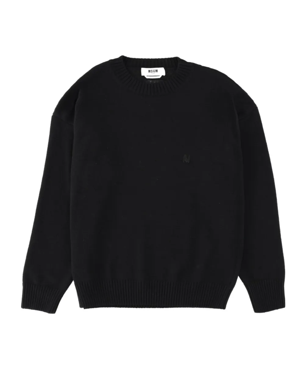 Msgm Logo Patch Crewneck Knitted Jumper