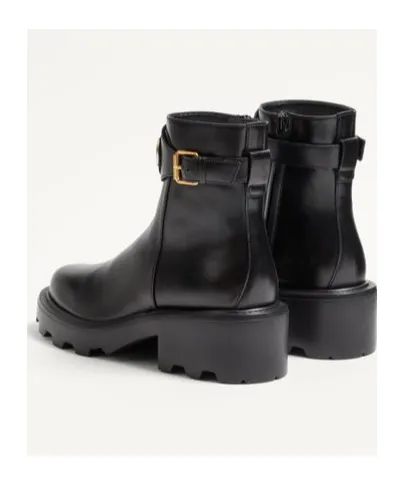 Valentino Logo Plaque Buckle Detailed Ankle Boots