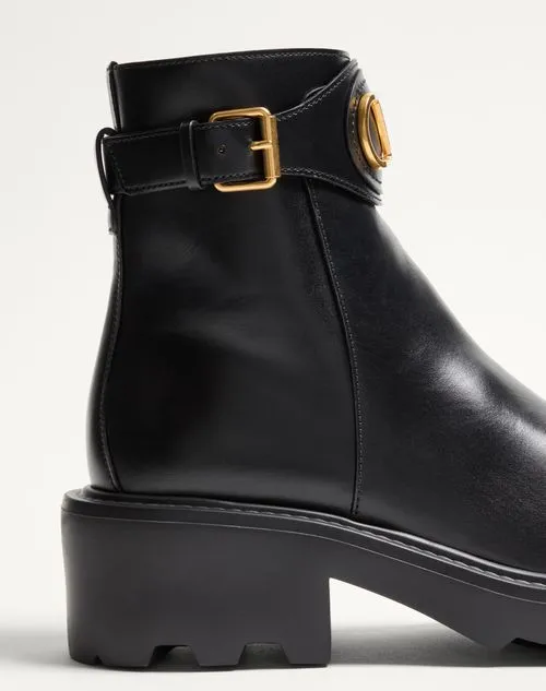 Valentino Logo Plaque Buckle Detailed Ankle Boots