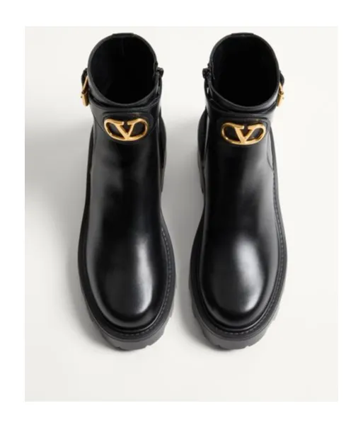 Valentino Logo Plaque Buckle Detailed Ankle Boots