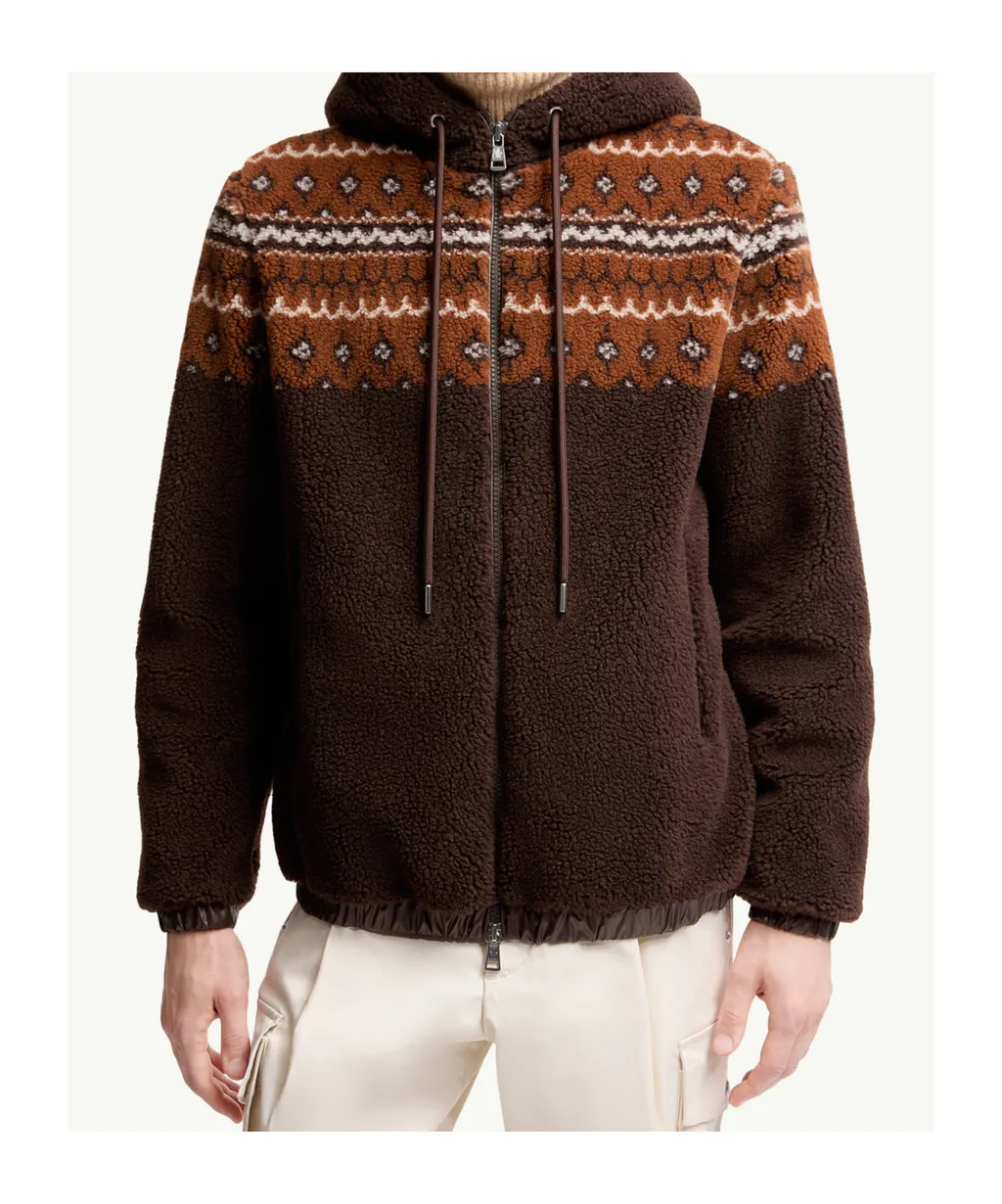 Geometric Jacquard Wool Blend Hoodie