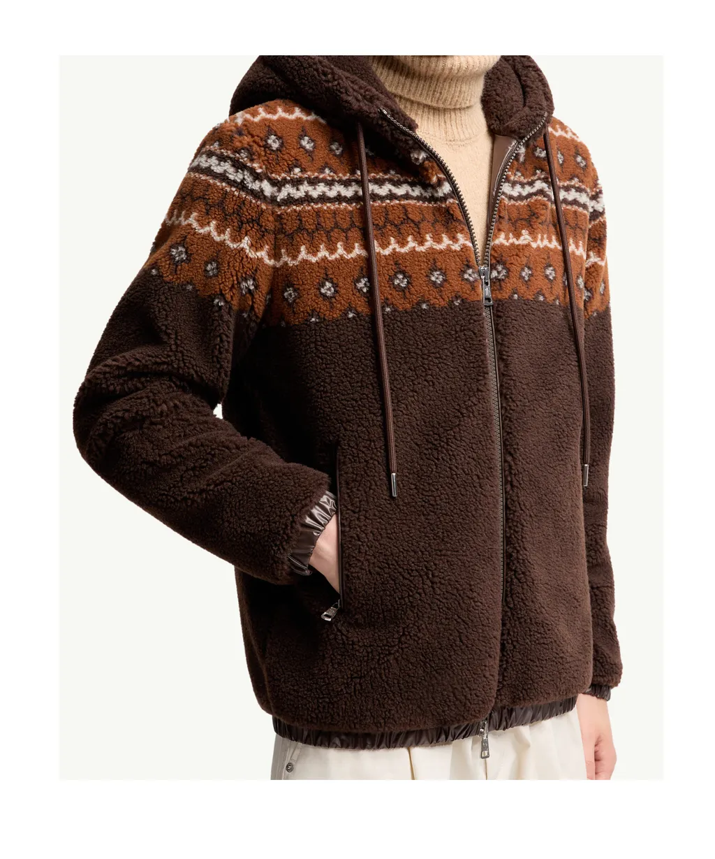 Geometric Jacquard Wool Blend Hoodie
