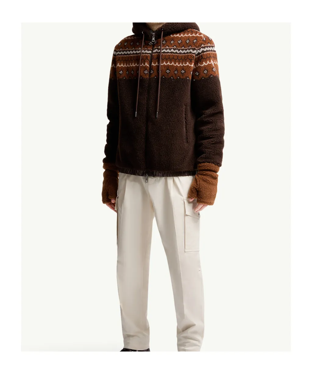 Geometric Jacquard Wool Blend Hoodie