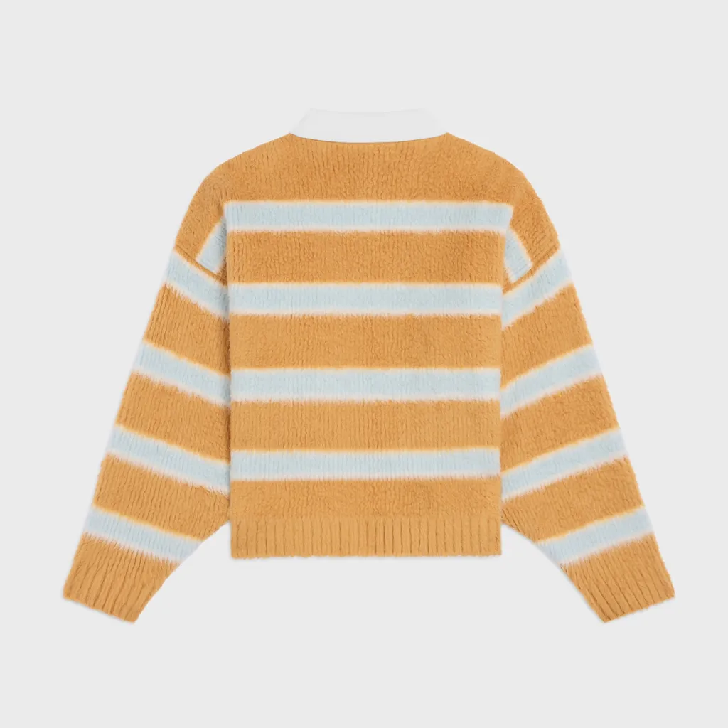 Polo Sweater In Brushed Striped Cotton