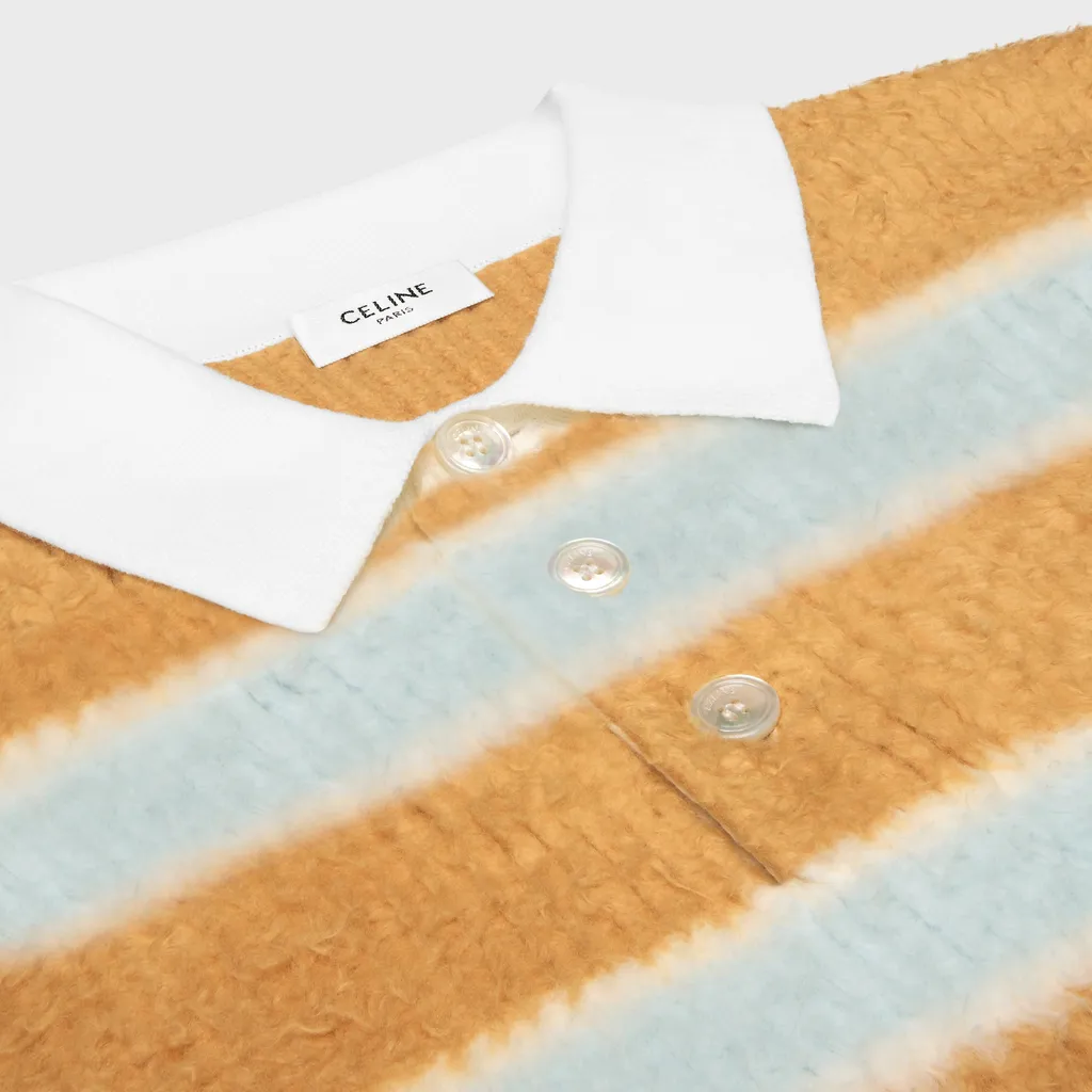 Polo Sweater In Brushed Striped Cotton