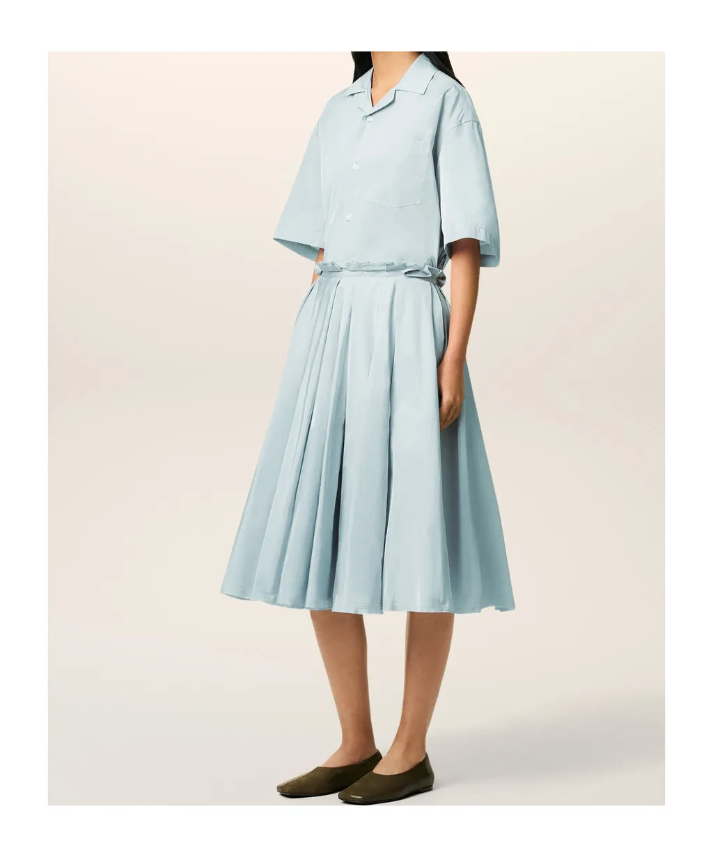Blue Taffetas Midi Corolla Skirt