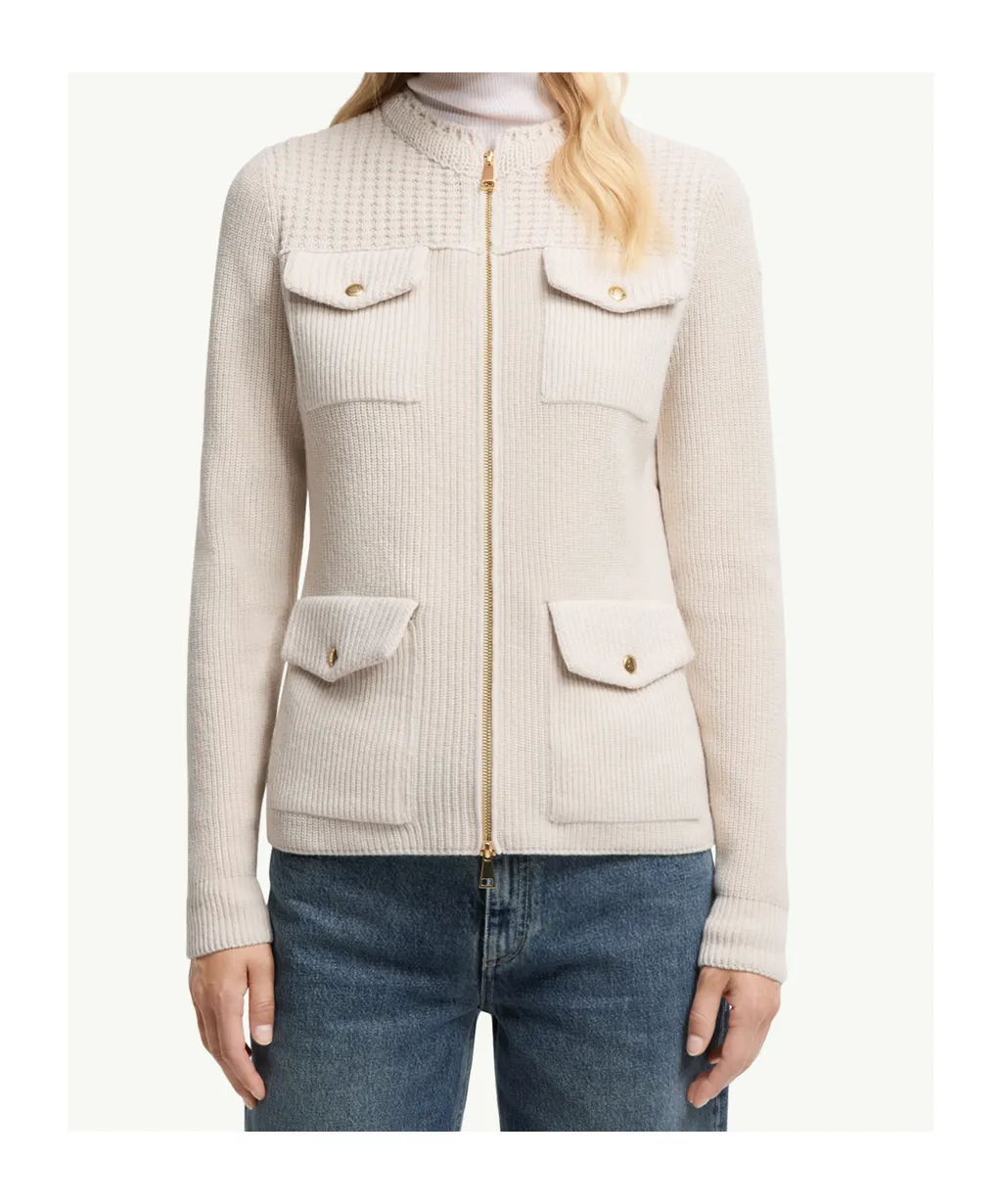 Padded Wool Zip-Up Cardigan