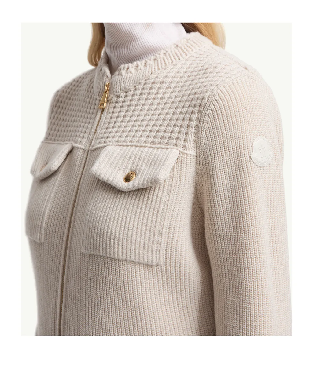 Padded Wool Zip-Up Cardigan