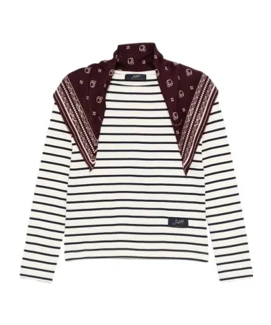 Striped Bandana-Detail Long-Sleeves T-Shirt