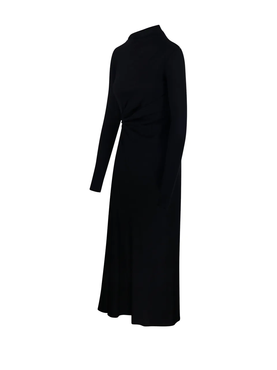 Asymmetric-Neck Gathered Day Dress