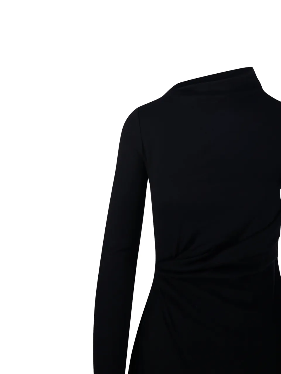 Asymmetric-Neck Gathered Day Dress