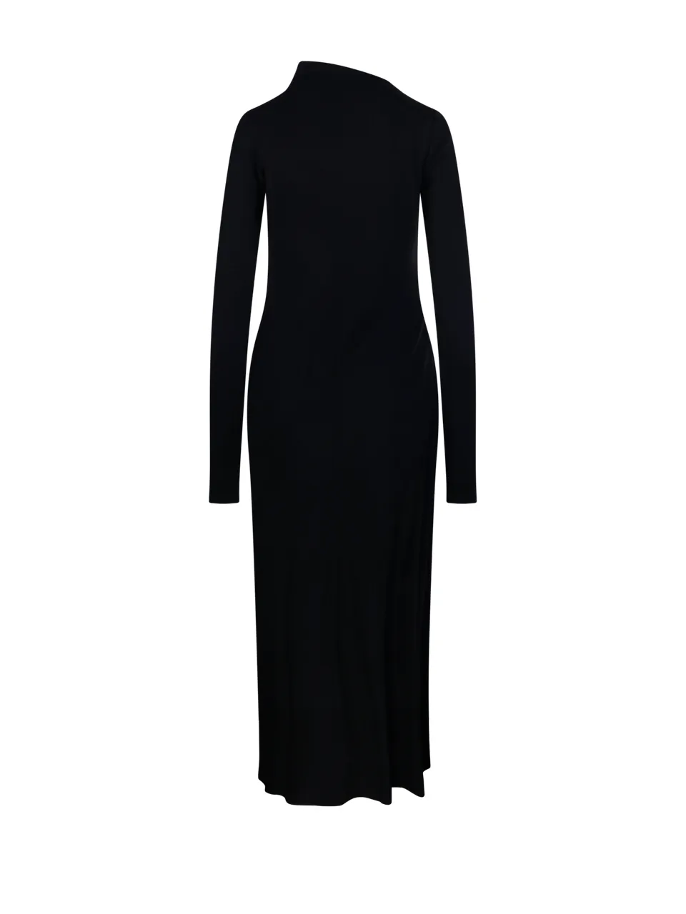 Asymmetric-Neck Gathered Day Dress