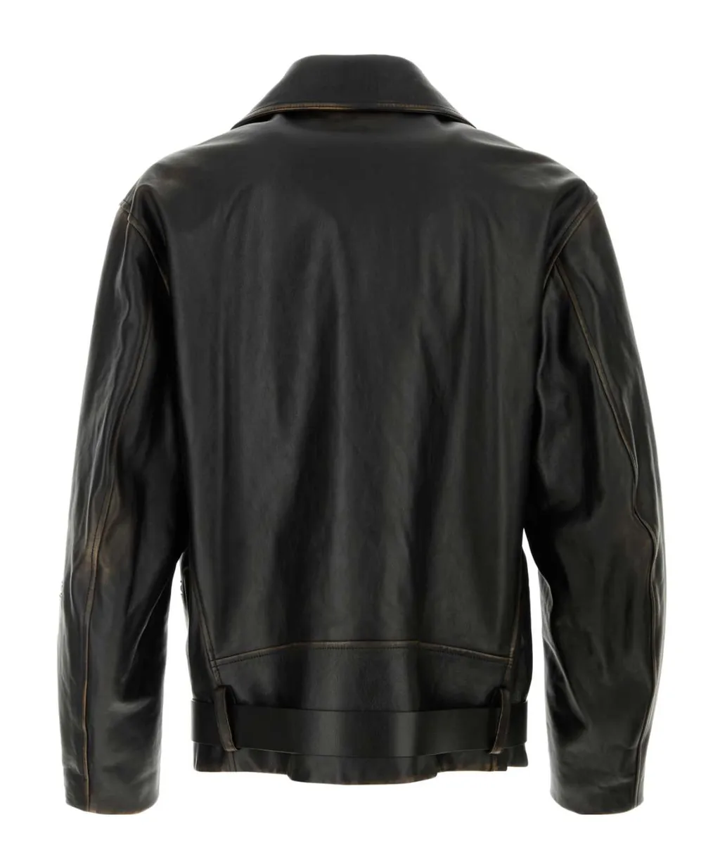 Jil Sander Belted Leather Bomber Jacket