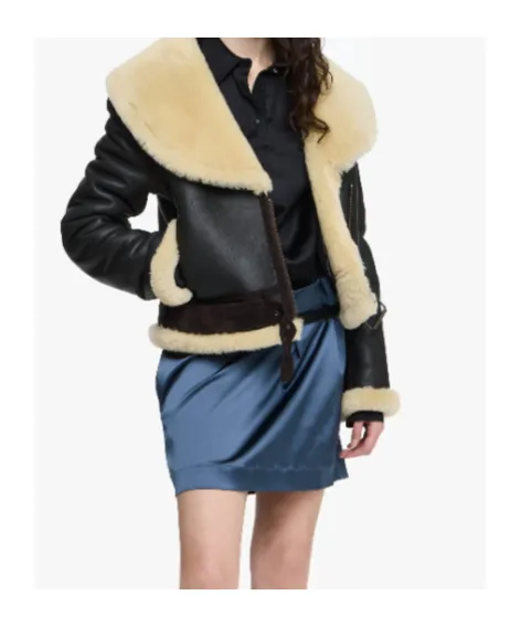 Shearling-Collar Leather Jacket