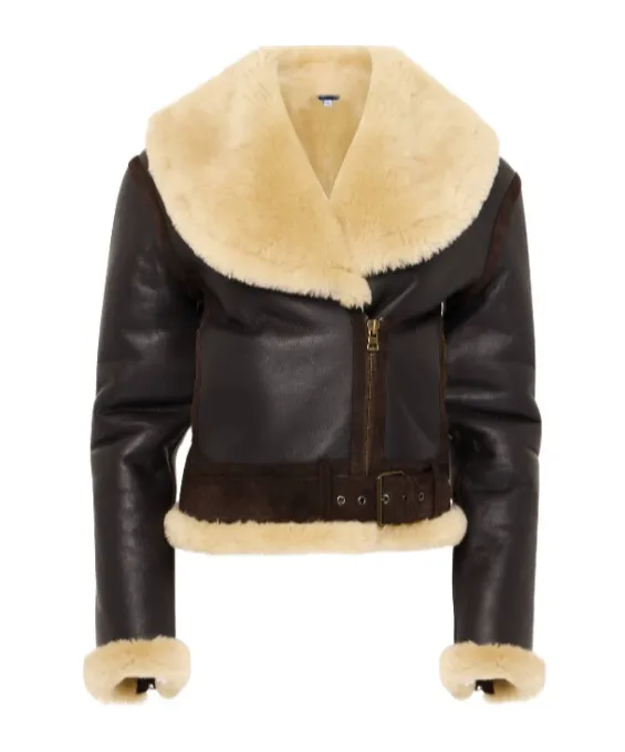 Shearling-Collar Leather Jacket