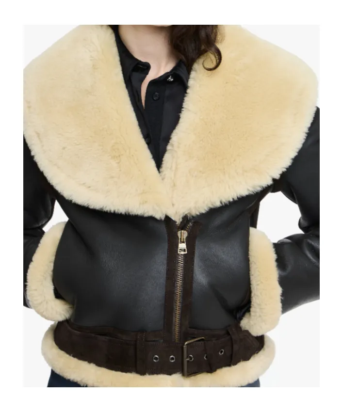 Shearling-Collar Leather Jacket