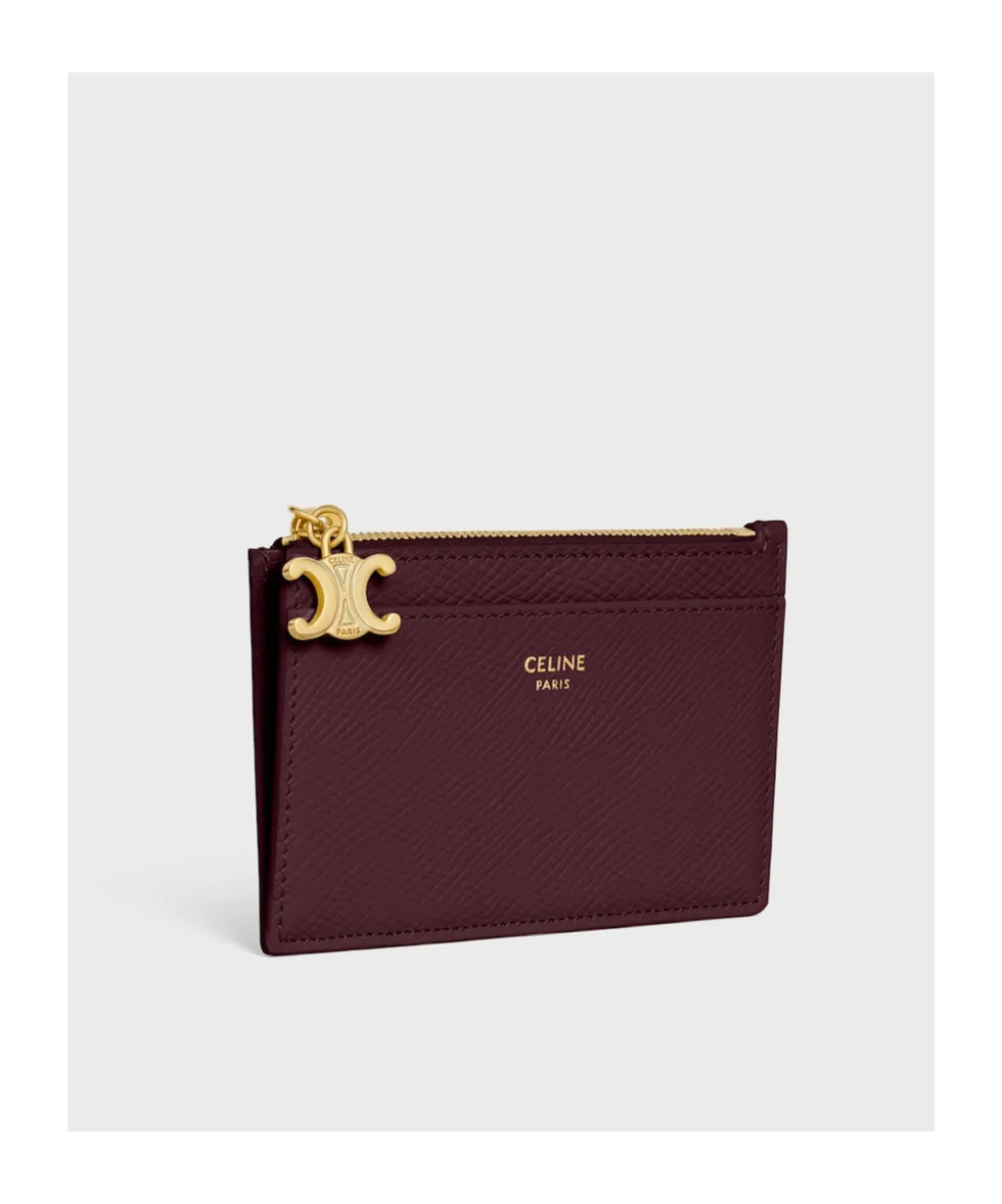 Zipped Card Holder Triomphe Charms In Grained Calfskin