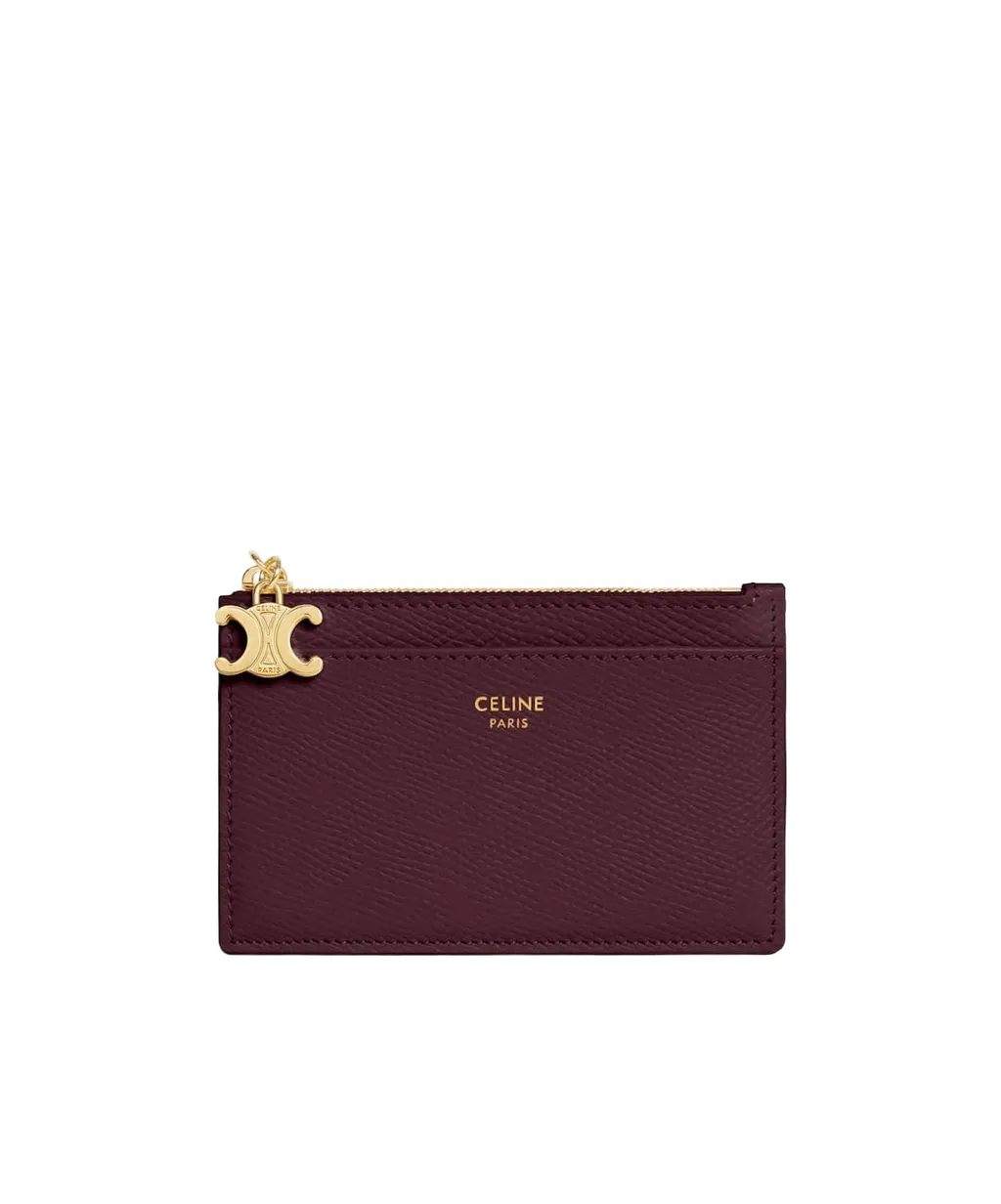 Zipped Card Holder Triomphe Charms In Grained Calfskin