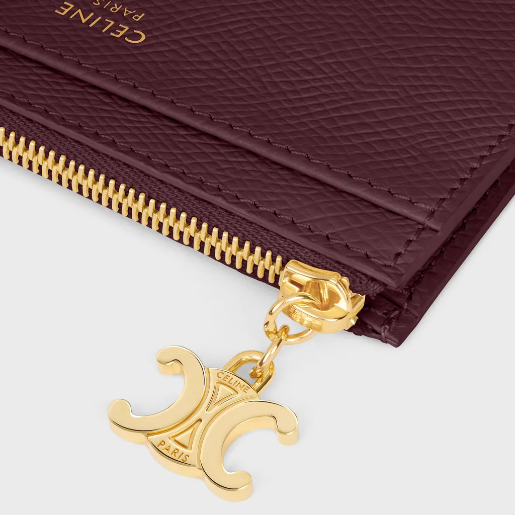 Zipped Card Holder Triomphe Charms In Grained Calfskin