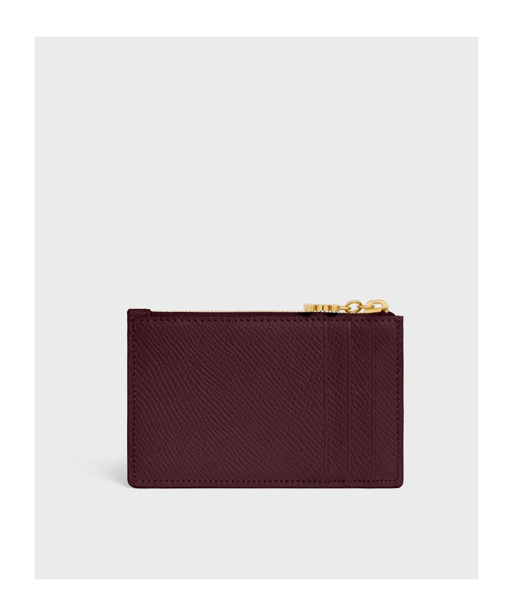Zipped Card Holder Triomphe Charms In Grained Calfskin
