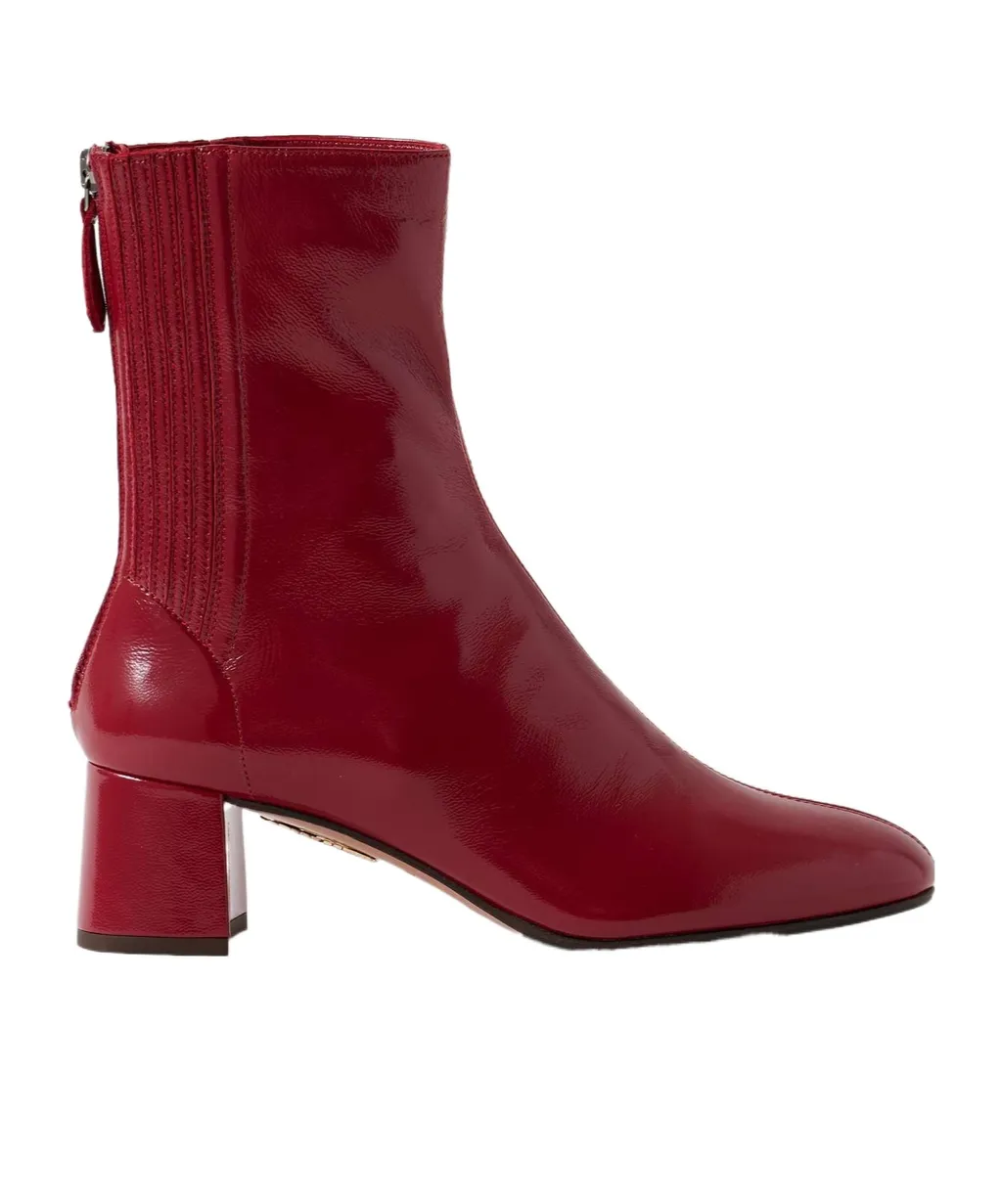 Leather Block-Heel Boots