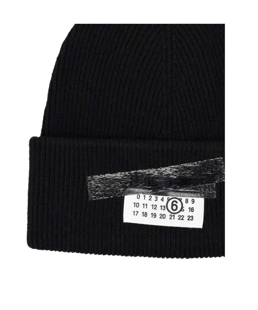 Mm6 Maison Margiela Logo Patch Ribbed Beanie