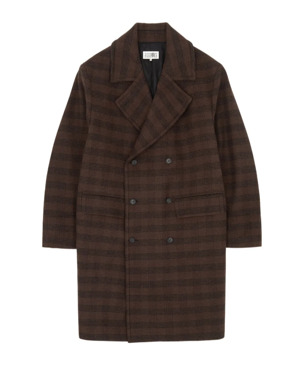 Mm6 Maison Margiela Double-Breasted Checked Long Coat